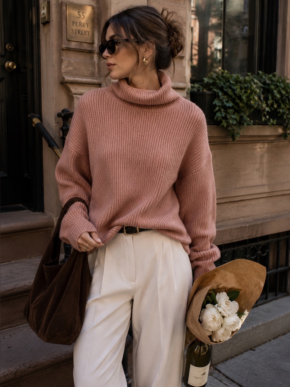 French Connection Urban Flossy Ribbed Cowl Neck Sweater Pink XS